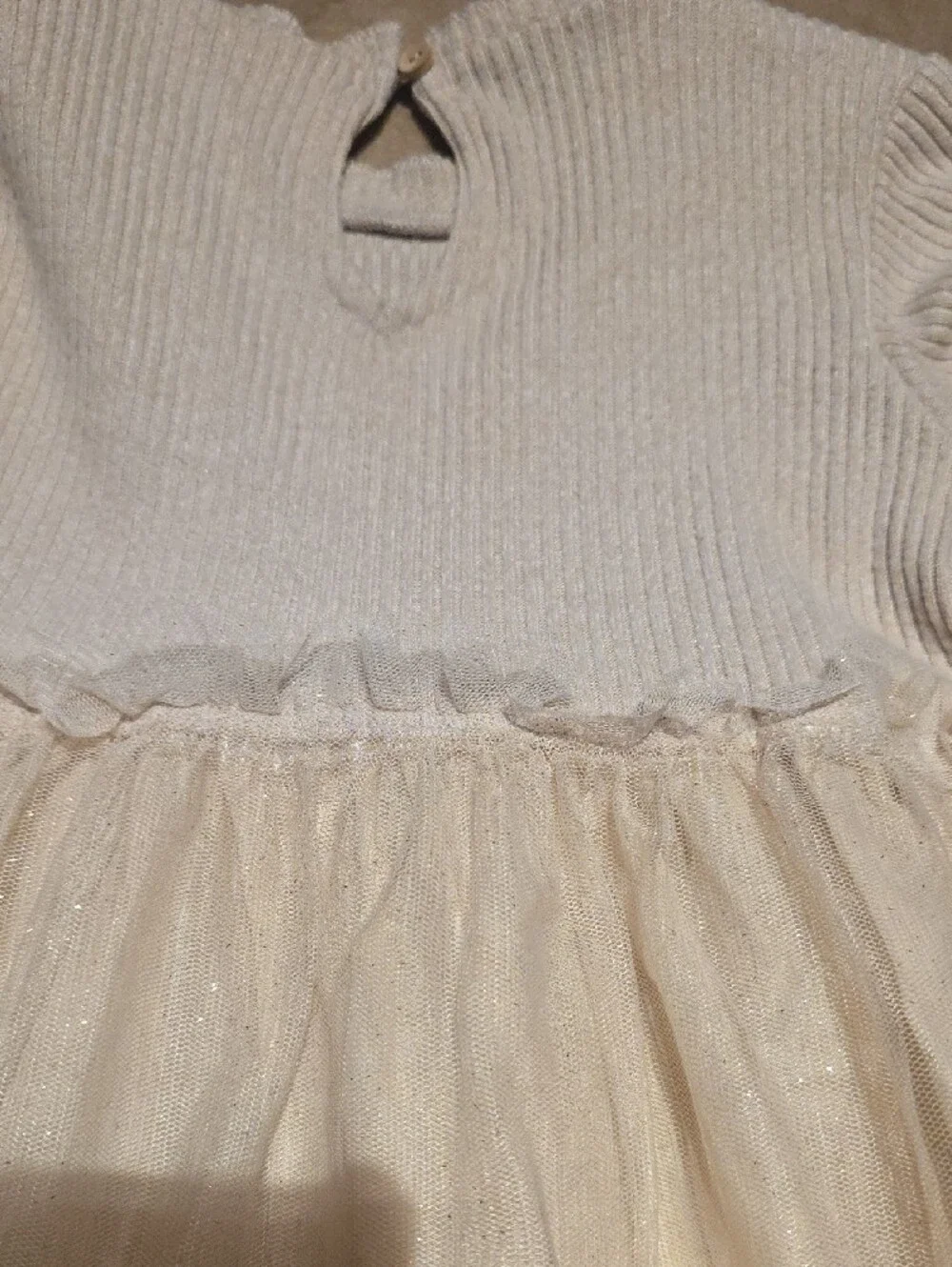 Zara Girls' Cream Sparkle Tulle Dress - Long Sleeve. Size 4-5 years